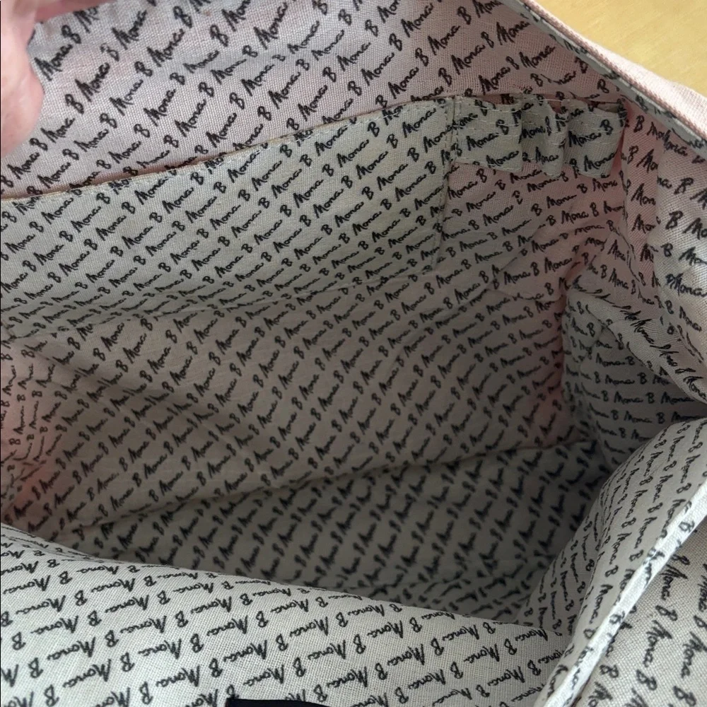 Mona B Pink and Tan Signature Canvas Messenger Computer Bag Tote